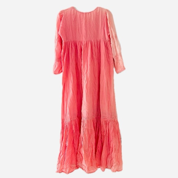 Orange and Pink Ruffled Tiered Sundress with Bishop Sleeves - Picture 2 of 9